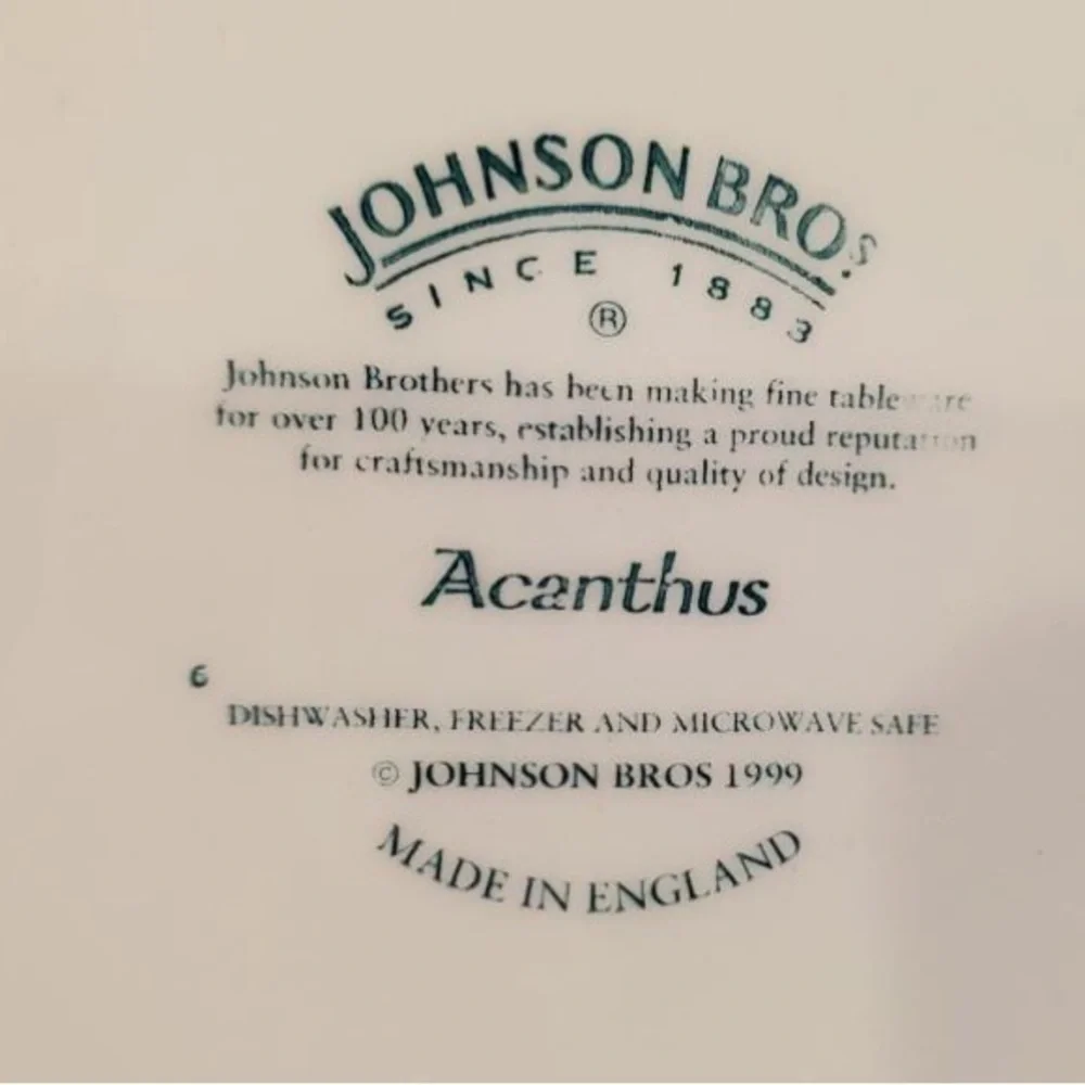2  Acanthus by Johnson Bros. large dinner plates 11” & 2 saucers